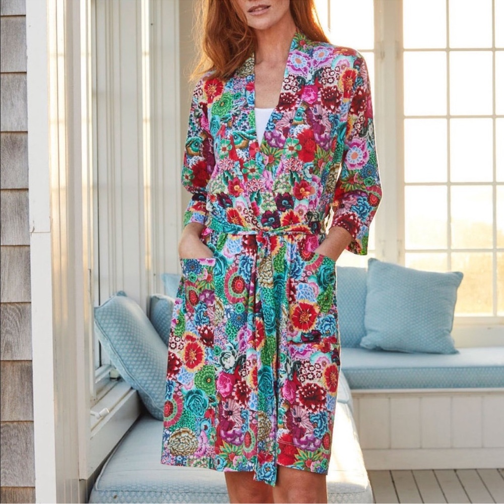 Peruvian Connection Kaffe Fassett Jardin Pima Cotton Robe Multicolor Floral-XXL